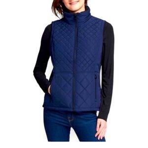 Andrew Marc Navy Quilted Zipper Pockets 3 Season Collared Vest Size XL